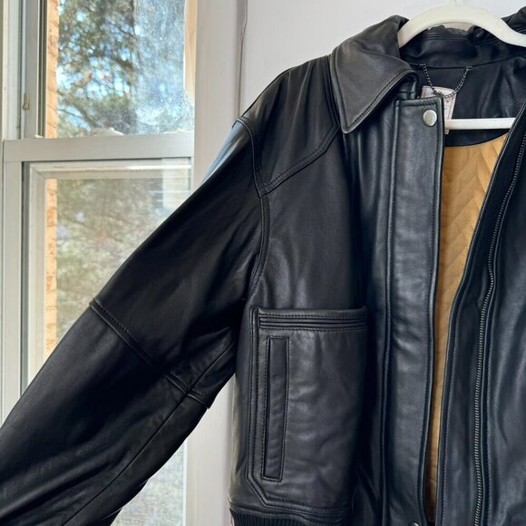 New Free People We The Free Leather Bomber Jacket Coat Collared in Black - Picture 4 of 10